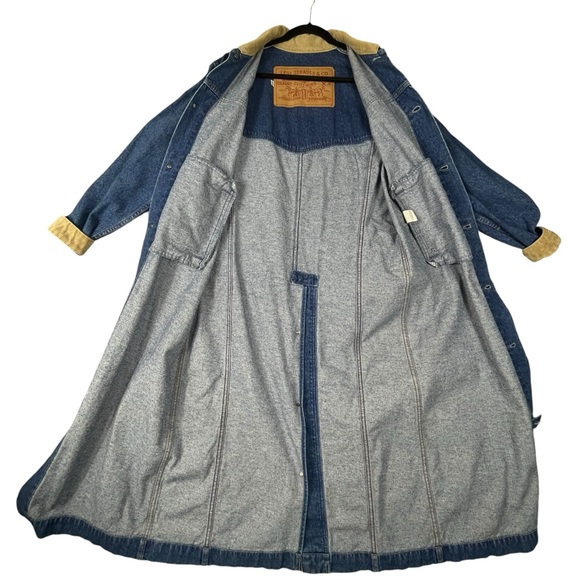 Levi's Vintage Classic Cowboy Denim/Corduroy Collar Trench Coat Duster 80s 90s M - Picture 2 of 16